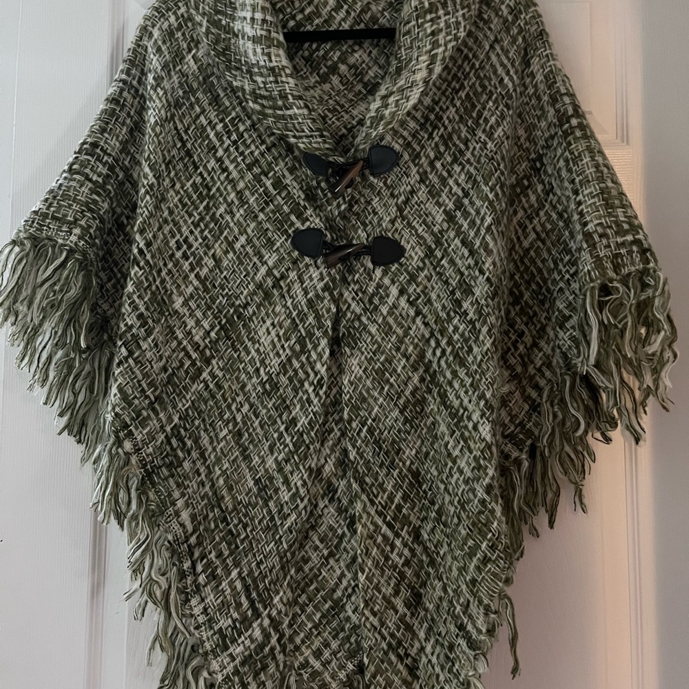 Tweed poncho with rolled collar